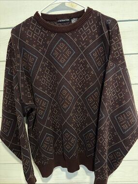 Vtg Claiborne Men's XL Geometric Diamond Knit Sweater 100% Cotton Made in USA